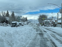 A snowy Main Street in Bridgeport on January 1, 2023.