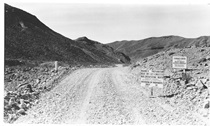 A black and white picture of the road to Furnace Creek in 1934.