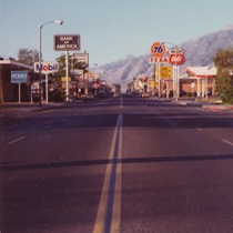 A look at Main Street in Bishop from the centerline of the road in 1968.