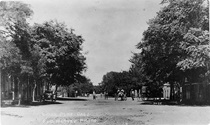 A black and white picture of a street in Lone Pine from the summer of 1911.