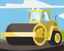 Graphic illustration thumbnail of a steam roller on a highway.